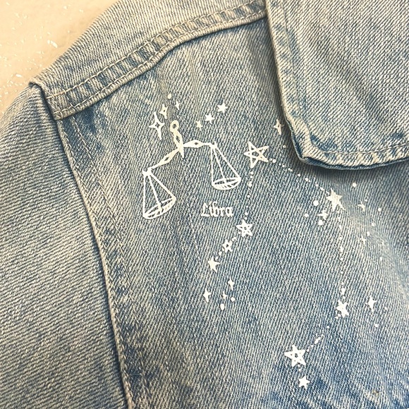 Pistola Boyfriend Oversized Astrology Denim Jean Jacket Sz Large - Picture 9 of 13